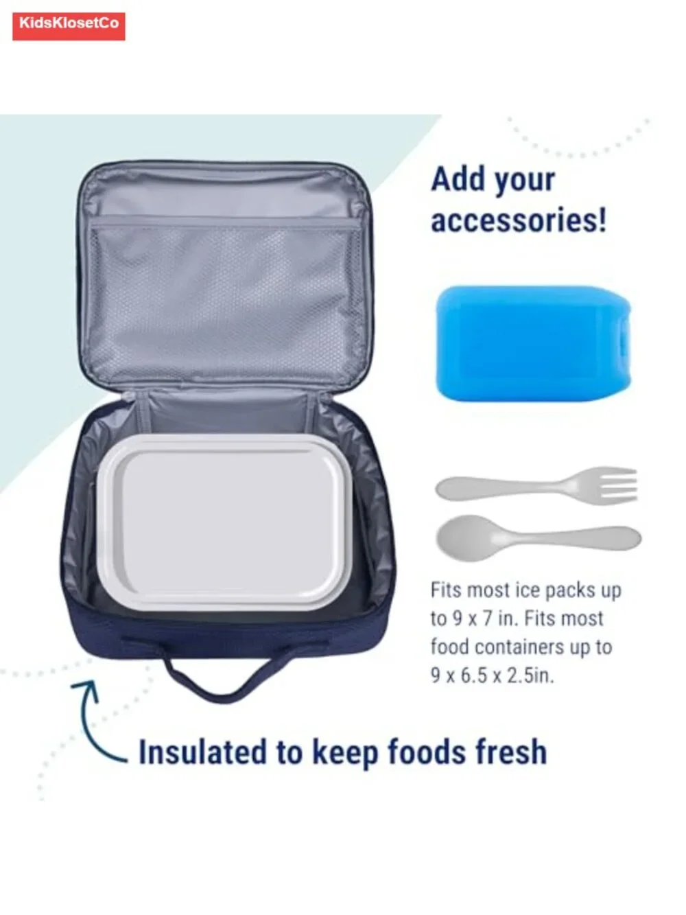 Insulated Lunch Box for Kids, PEVA Lining, Wipe-Clean, Rip-Stop Blue